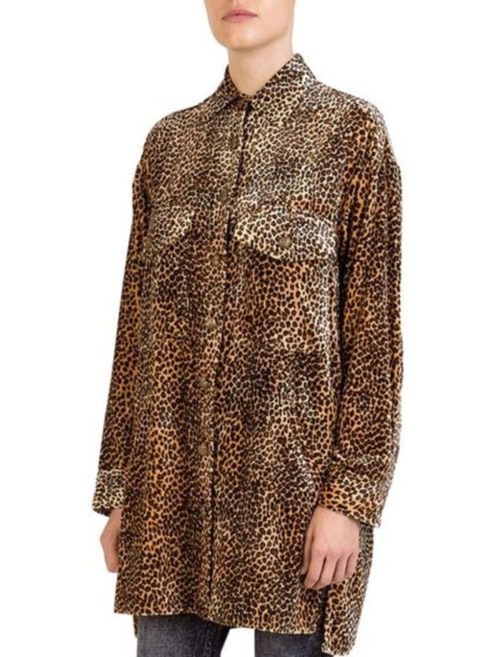 The Kooples Leopard Velvet Buttoned Tunic Shirt